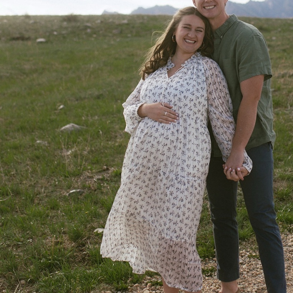 Motherhood Maternity White and Black Floral Long Sleeve Maxi Maternity Dress